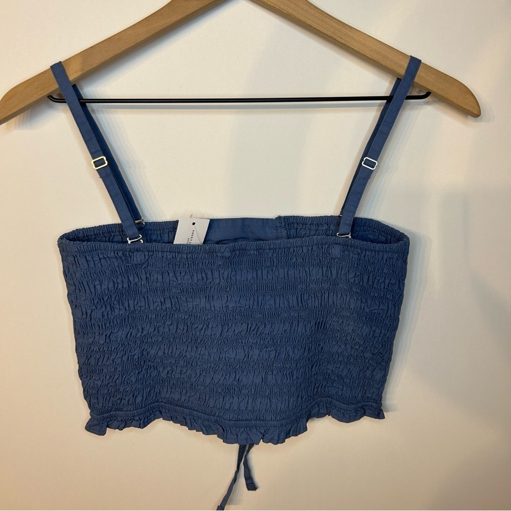 *NWT* American Eagle Blue Smocked Corset Sleeveless Crop Tube Top, Size Medium - Picture 8 of 12